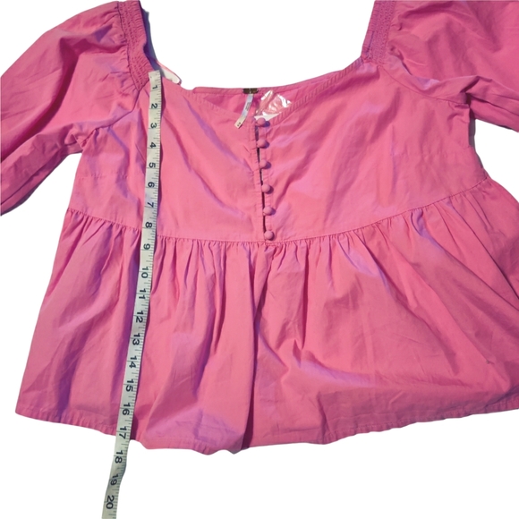 Free People Veronica Poplin Sweetheart Peplum Babydoll Puff Sleeve Blouse - Picture 11 of 15